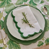SCALLOP WHITE/ SPRUCE NAPKIN SET/4