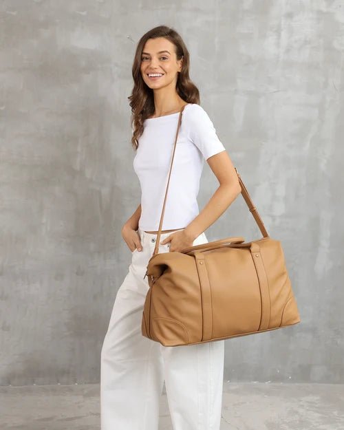 Alexis Stripe Weekender Travel Bag Camel Stripe - Pure Apotheca