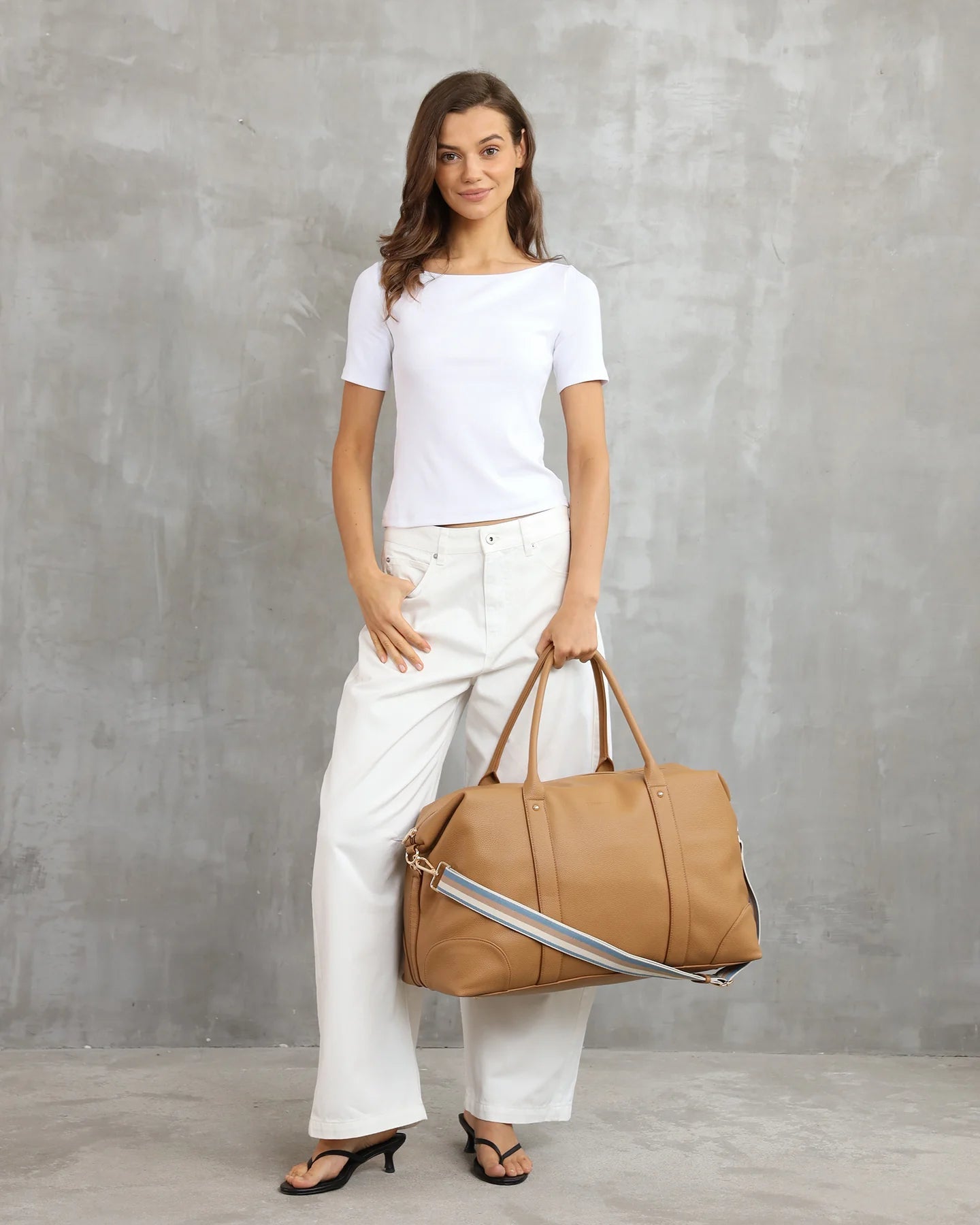Alexis Stripe Weekender Travel Bag Camel Stripe - Pure Apotheca
