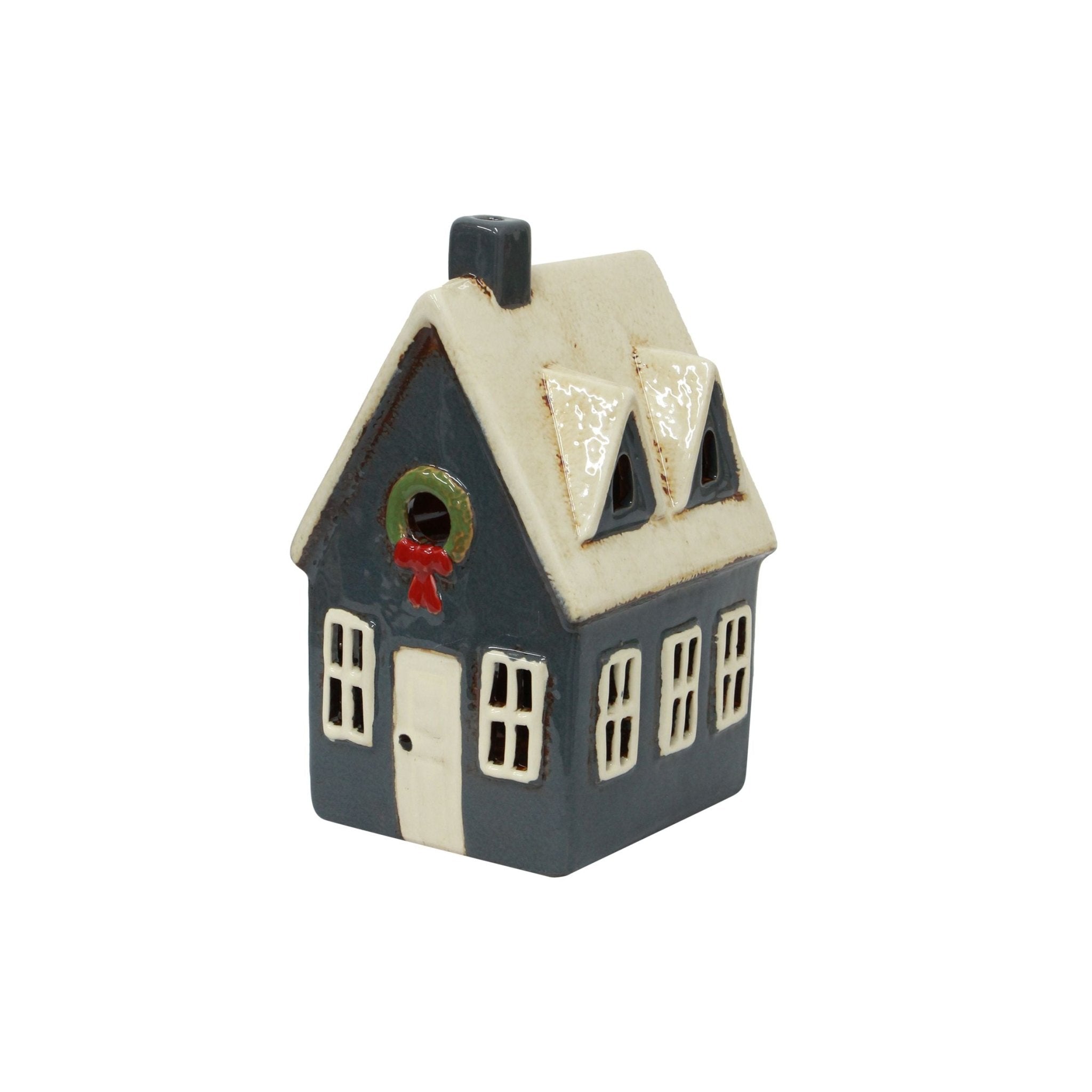 Alsace Tea Light Cottage Navy with Wreath - Pure Apotheca