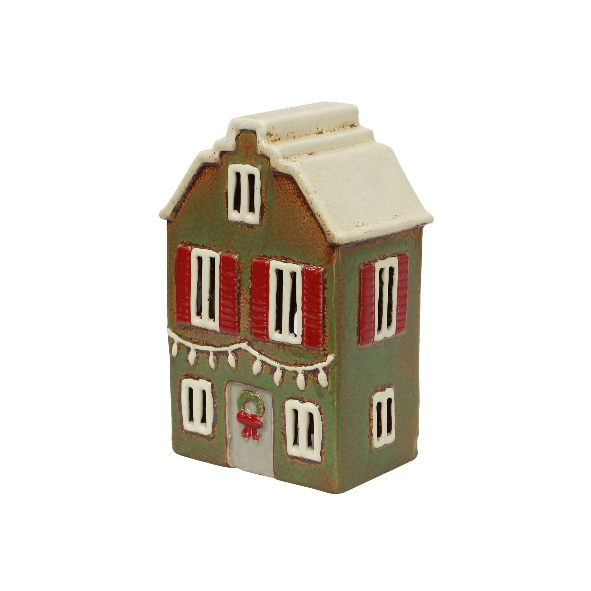 Alsace Tea Light House Christmas Green with Shutters - Pure Apotheca