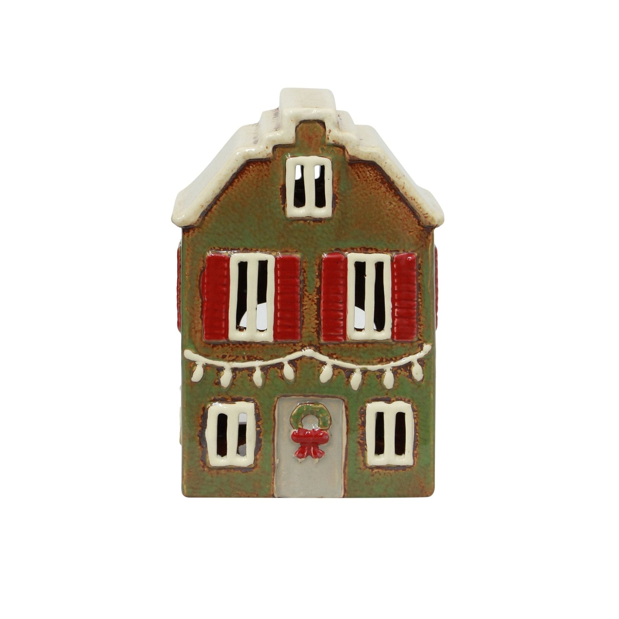 Alsace Tea Light House Christmas Green with Shutters - Pure Apotheca