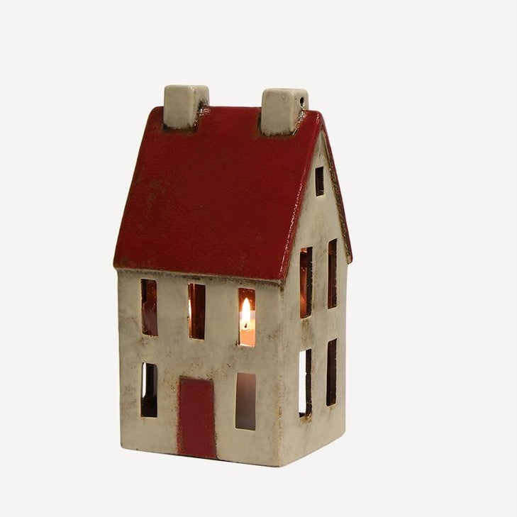 Alsace Tea Light Tall Chalet Red White - Pure Apotheca