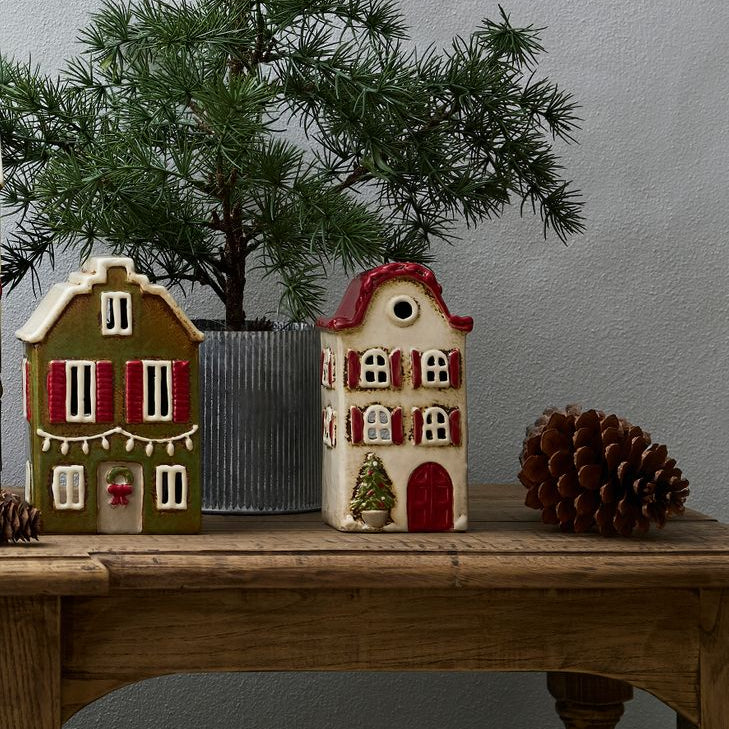 Alsace Tea Light Villa Christmas Stone with Red Shutters - Pure Apotheca