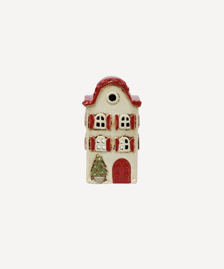 Alsace Tea Light Villa Christmas Stone with Red Shutters - Pure Apotheca