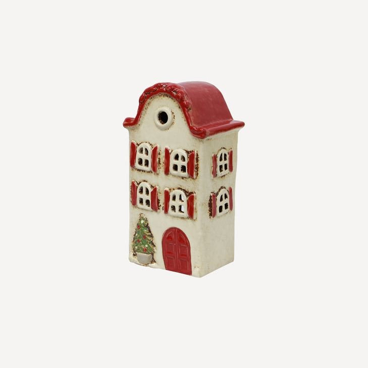 Alsace Tea Light Villa Christmas Stone with Red Shutters - Pure Apotheca