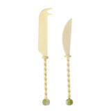 Amalia Stainless Steel/Resin Cheese Knives Set/2 20cm Olive - Pure Apotheca