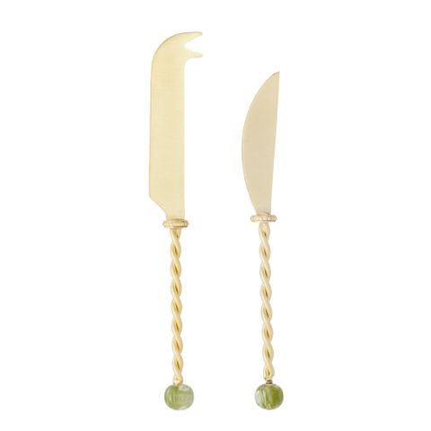 Amalia Stainless Steel/Resin Cheese Knives Set/2 20cm Olive - Pure Apotheca