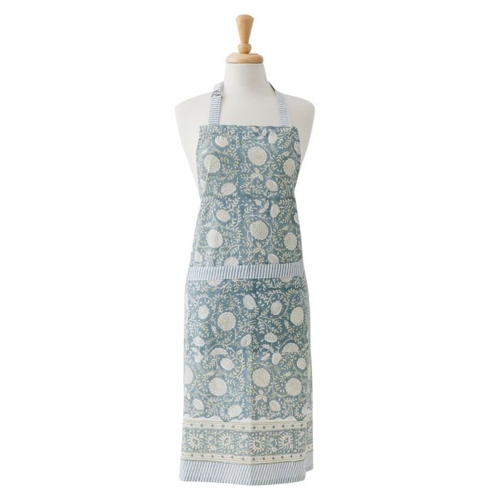 Anjali Cotton Block Apron 70x90cm Blue - Pure Apotheca