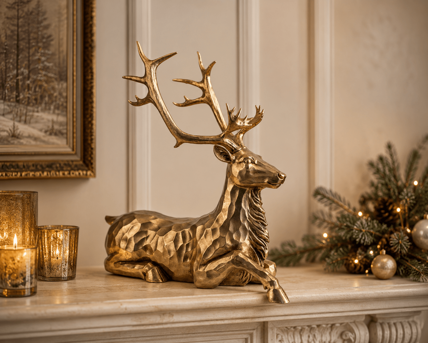 Antique Gold Sitting Deer 60cm - Pure Apotheca