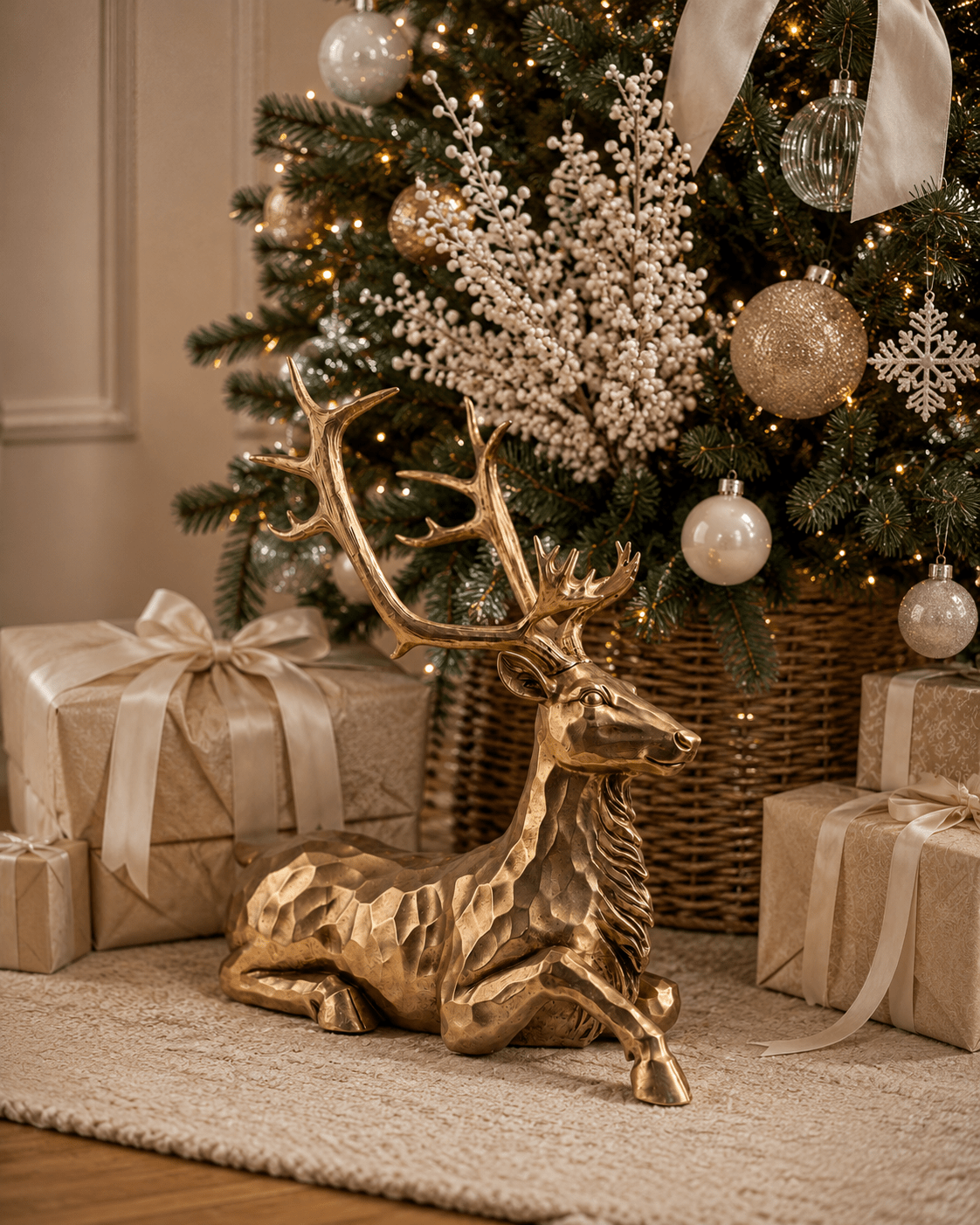 Antique Gold Sitting Deer 60cm - Pure Apotheca