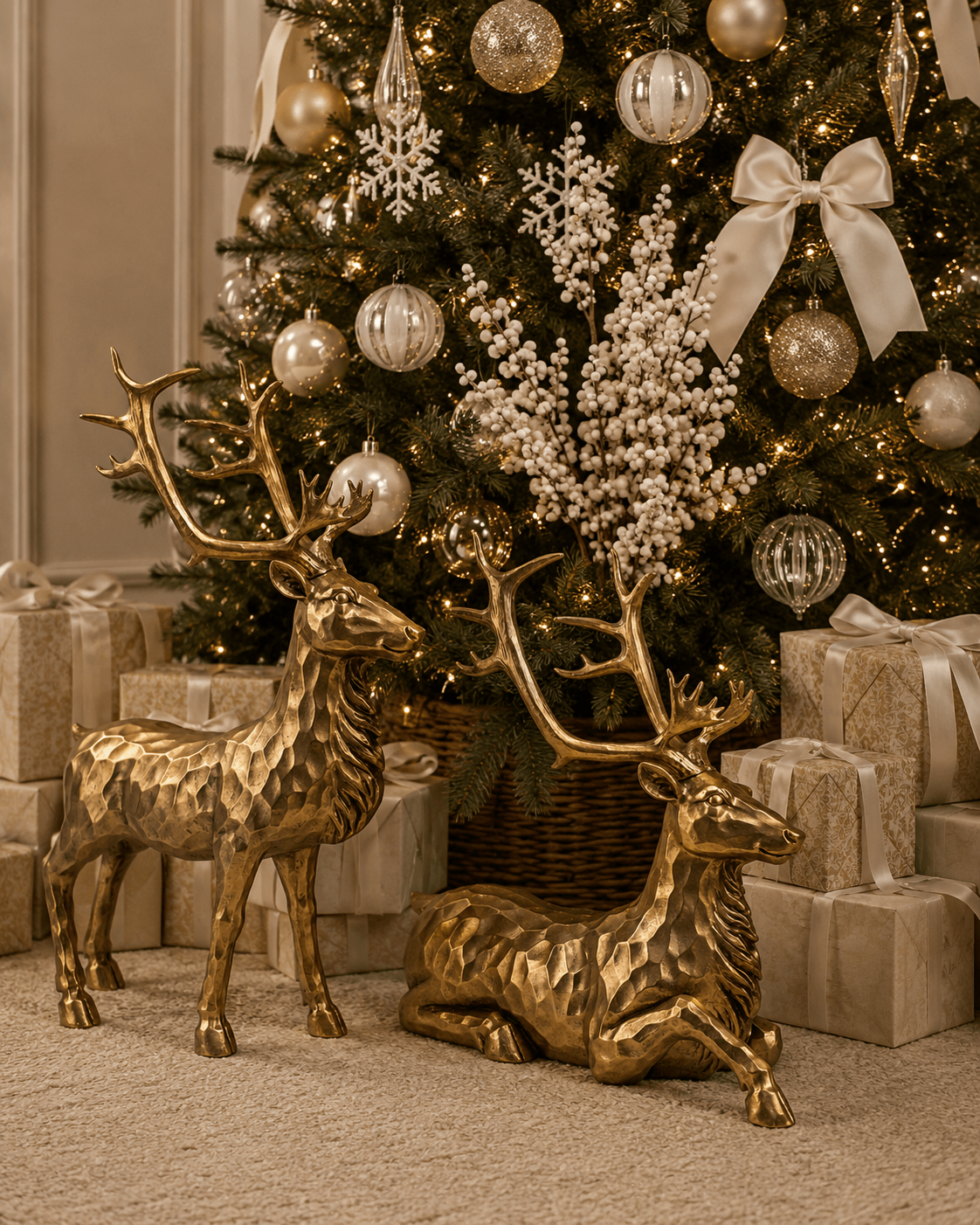 Antique Gold Sitting Deer 60cm - Pure Apotheca