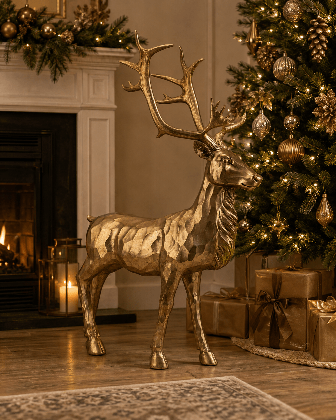 Antique Gold Standing Deer 85cm - Pure Apotheca