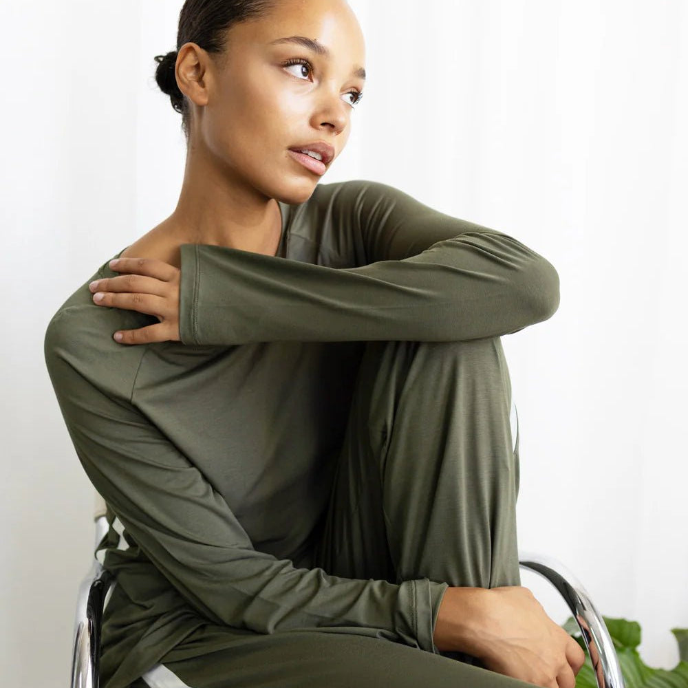 Anya Bamboo Sporty PJ Set Forest Green - Pure Apotheca