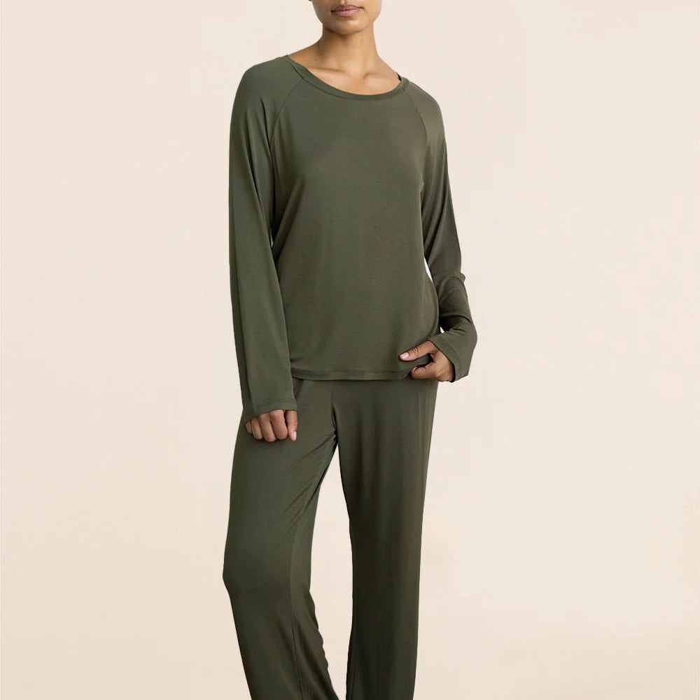 Anya Bamboo Sporty PJ Set Forest Green - Pure Apotheca