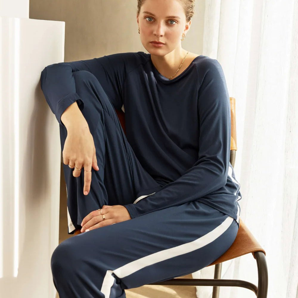 Anya Bamboo Sporty PJ Set Navy - Pure Apotheca