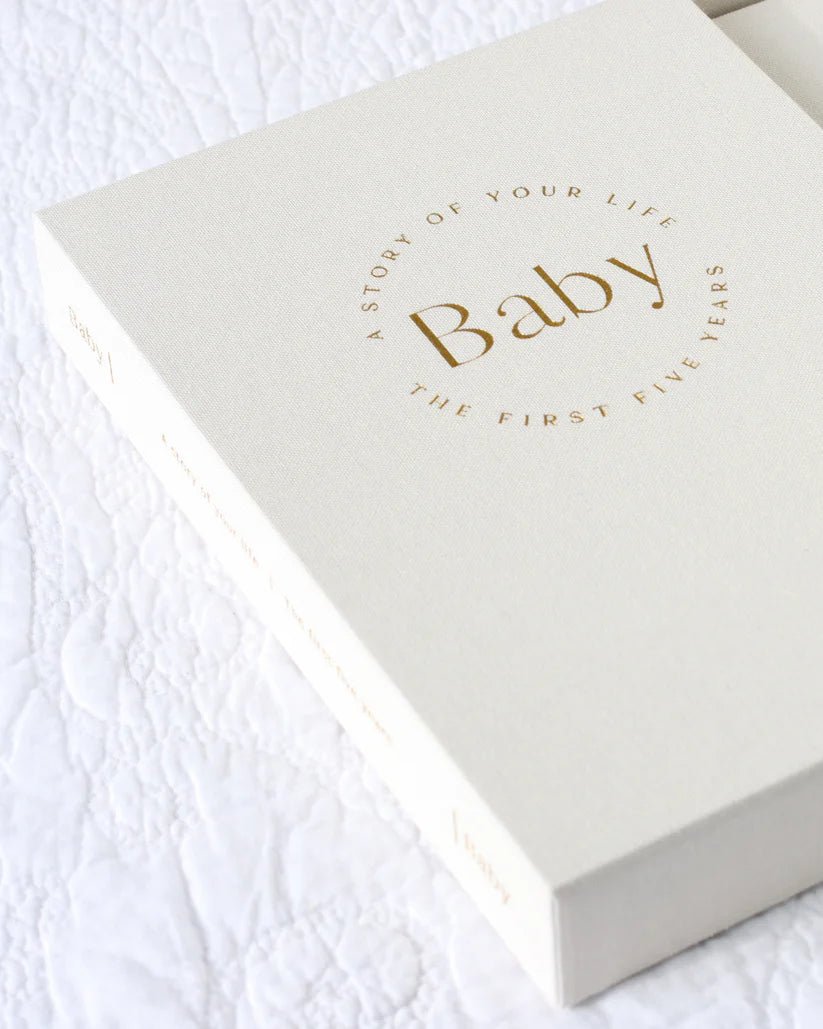 Baby Book with Keepsake Box Classic White Linen - Pure Apotheca