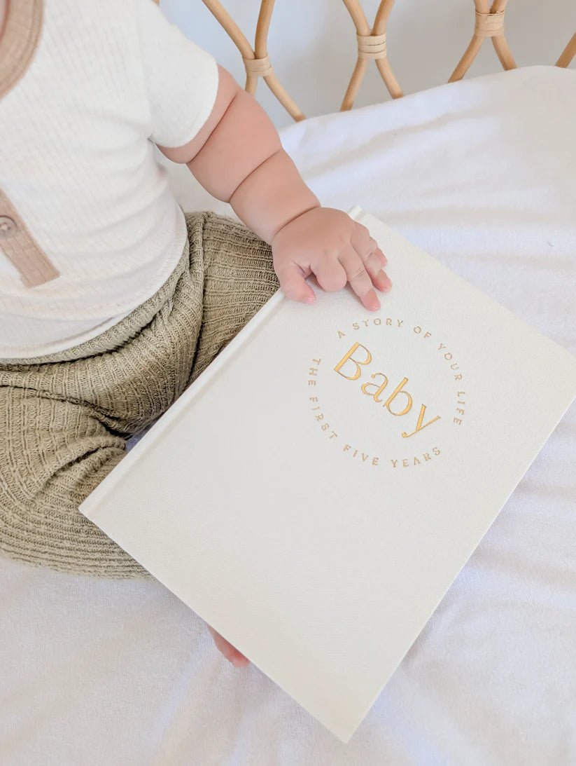 Baby Book with Keepsake Box Classic White Linen - Pure Apotheca