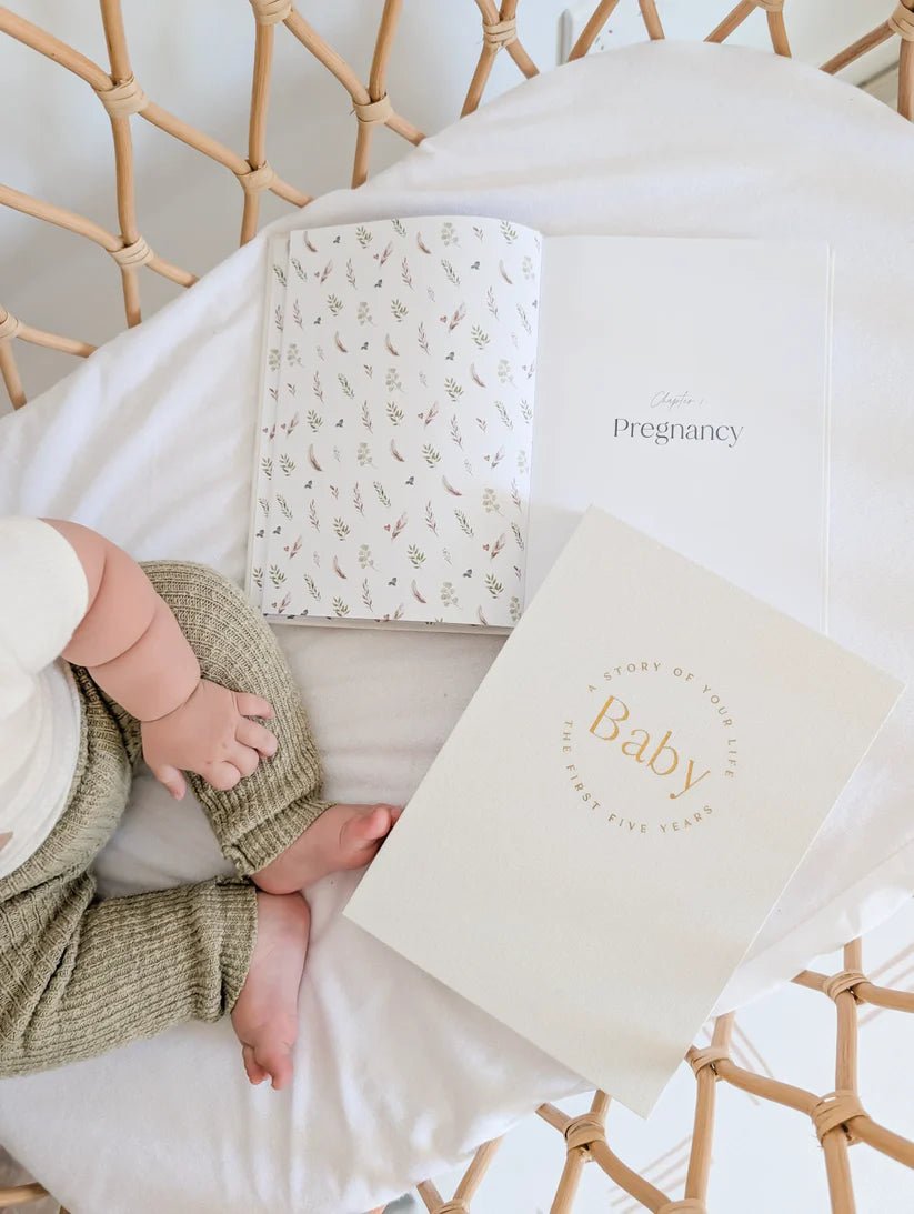 Baby Book with Keepsake Box Classic White Linen - Pure Apotheca