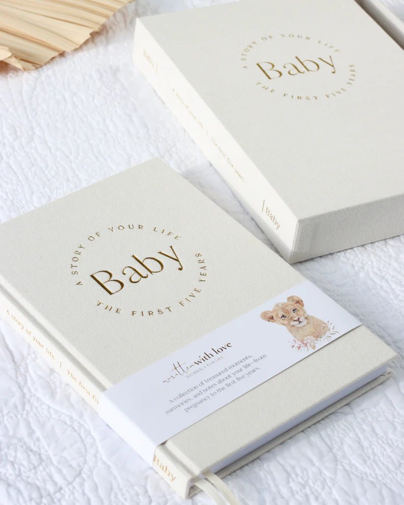 Baby Book with Keepsake Box Classic White Linen - Pure Apotheca