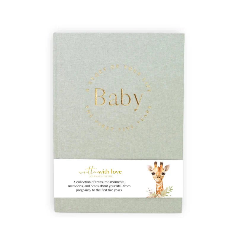 Baby Book with Keepsake Box Sage Green Linen - Pure Apotheca