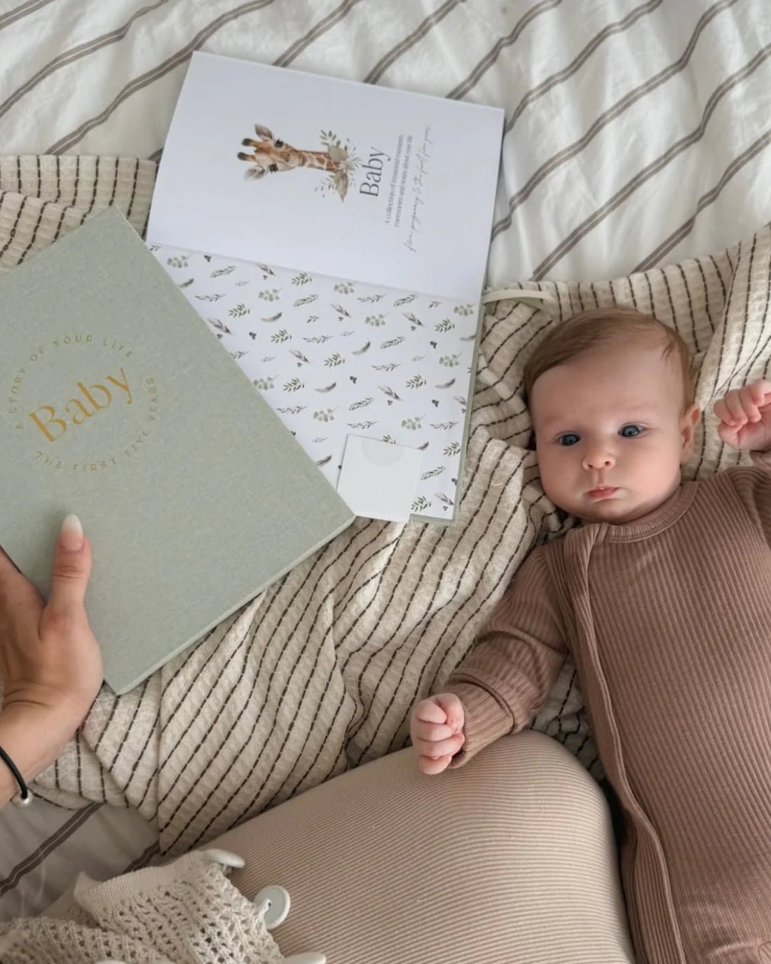 Baby Book with Keepsake Box Sage Green Linen - Pure Apotheca