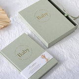 Baby Book with Keepsake Box Sage Green Linen - Pure Apotheca