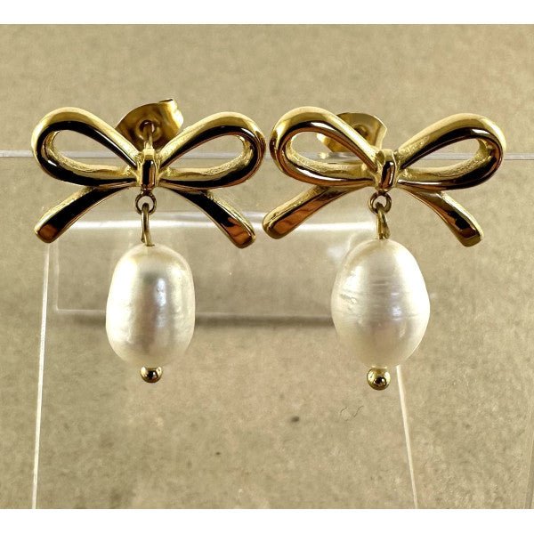 Baby Bow Pearl Gold Stud Earrings - Pure Apotheca