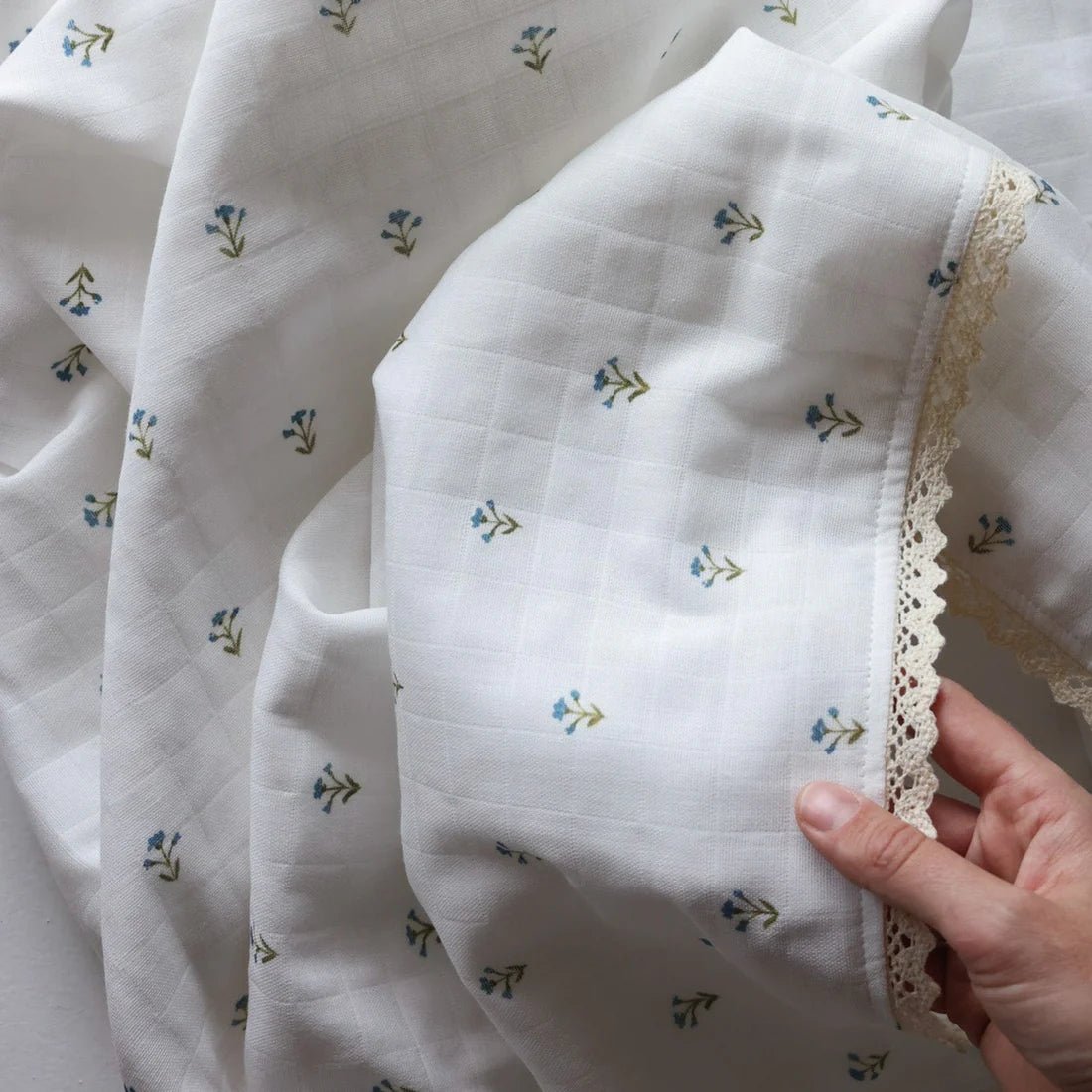 Baby Heirloom Blanket - Bunny Blue Floral - Pure Apotheca