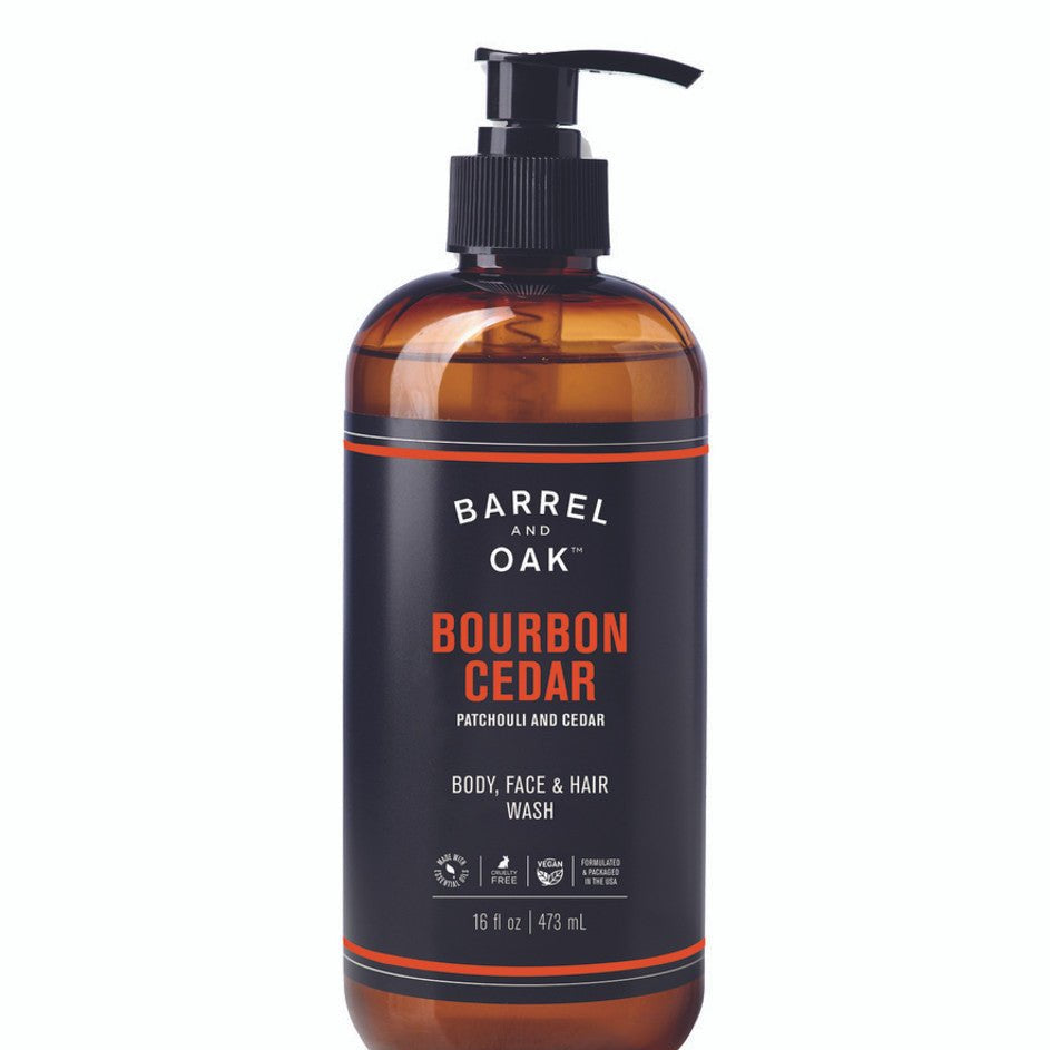 Barrel & Oak Bourbon Cedar Body, Face & Hair All in One Wash 473ml - Pure Apotheca