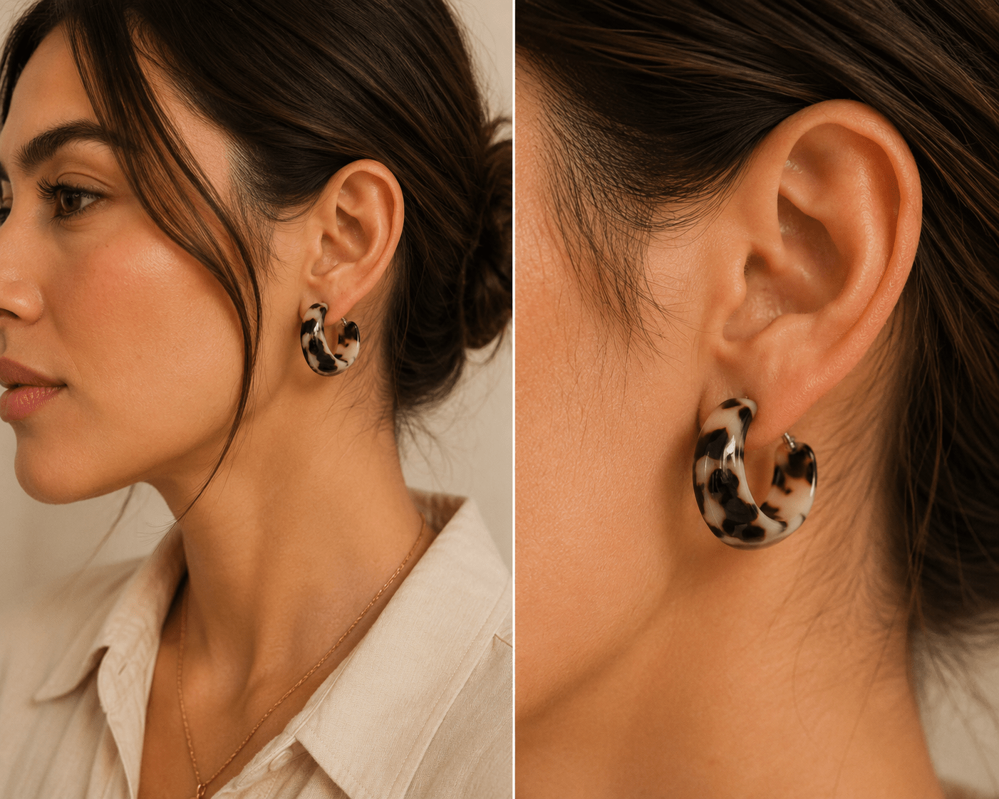 Beige Tortoise Shell Wide Hoop Earring - Pure Apotheca