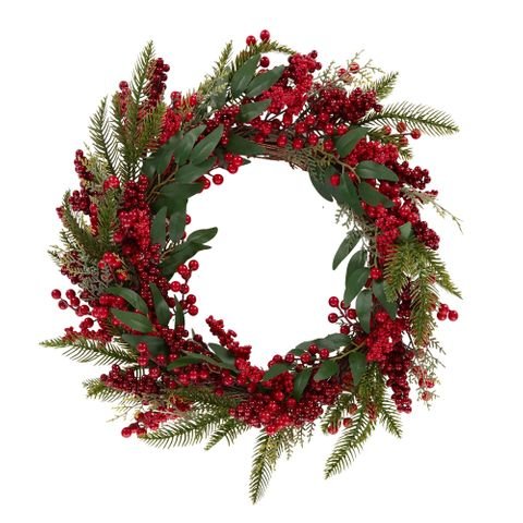 Berry Wreath Plastic 45cm Red/Grn - Pure Apotheca