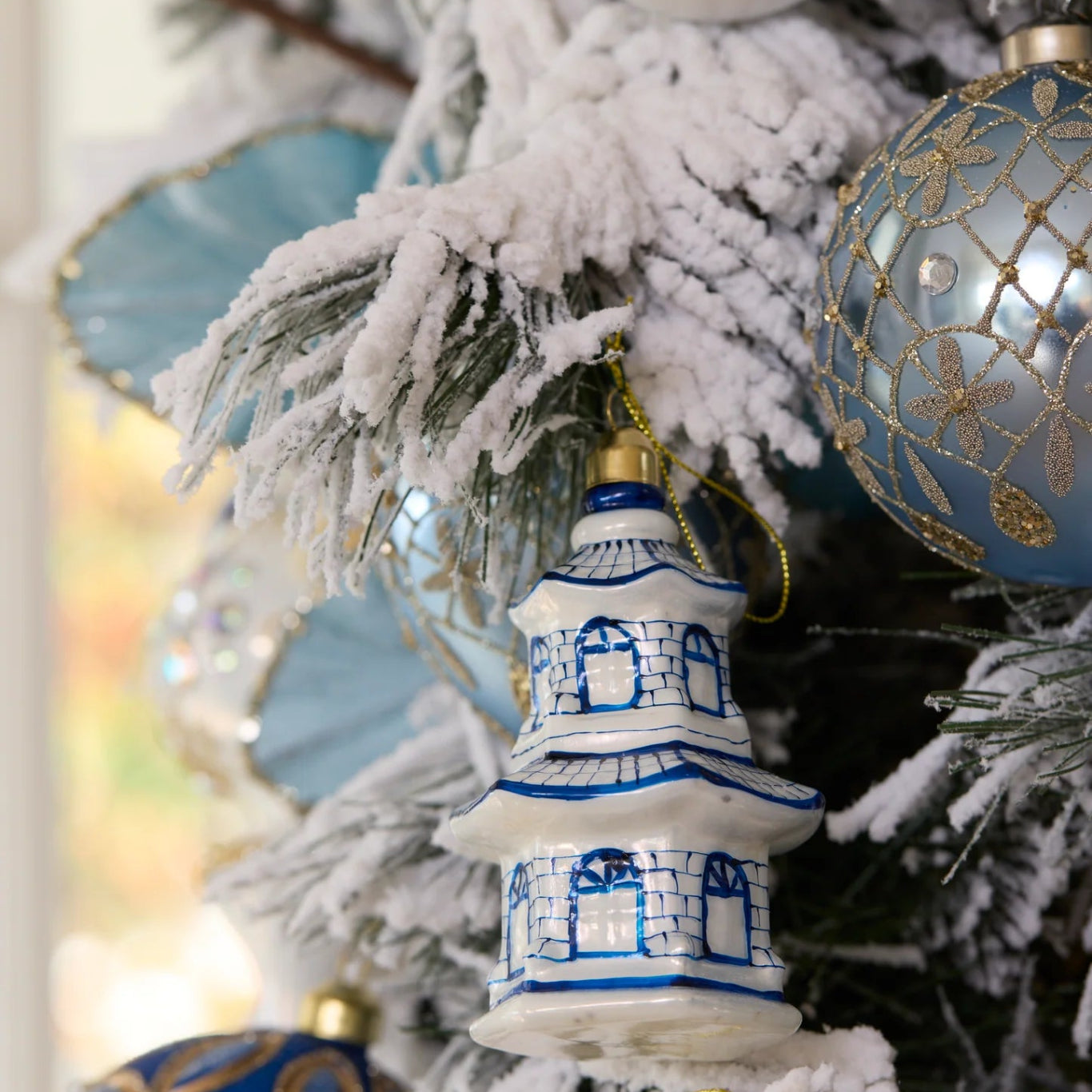 BLUE AND WHITE GLASS PAGODA HANGING - Pure Apotheca