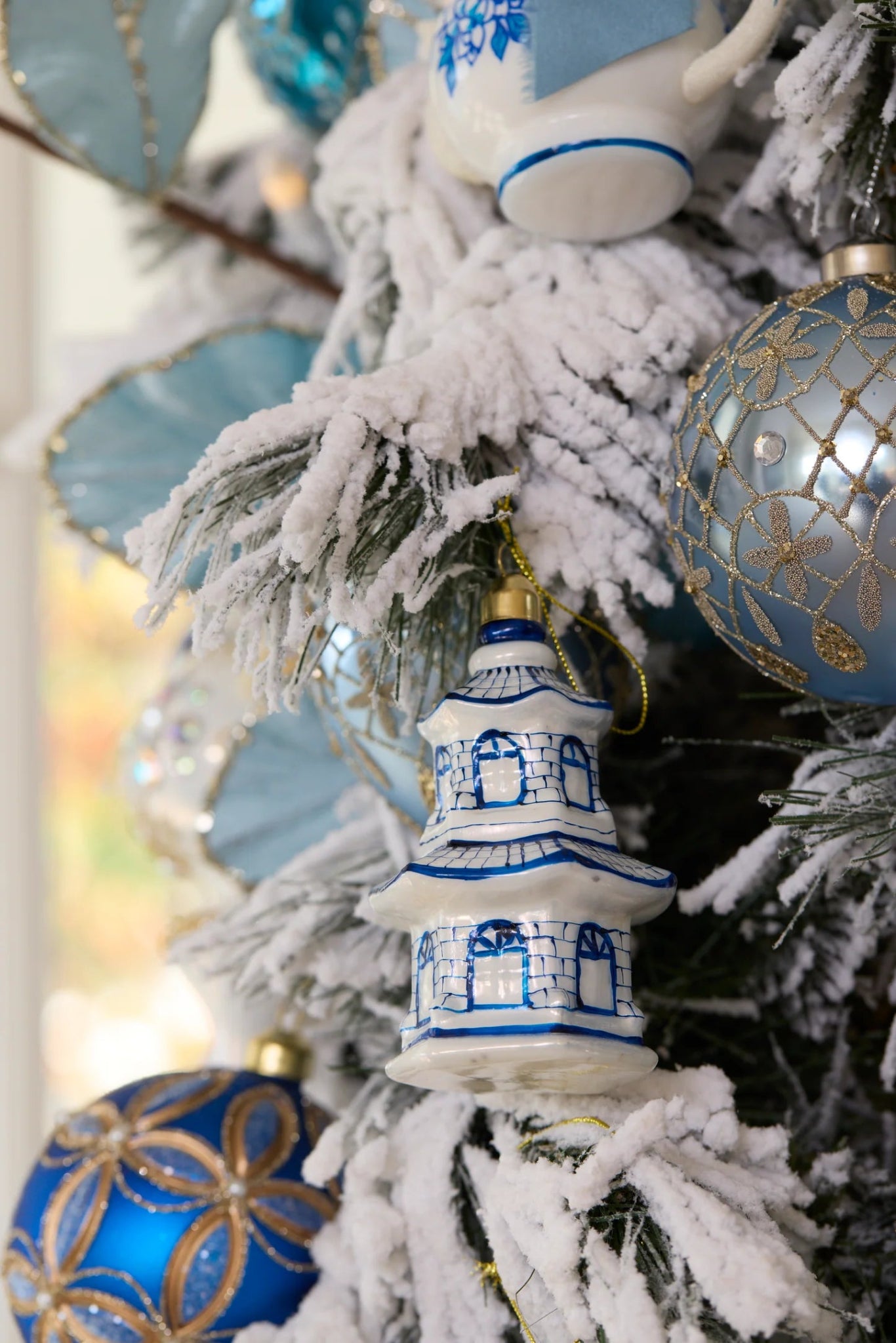 BLUE AND WHITE GLASS PAGODA HANGING - Pure Apotheca