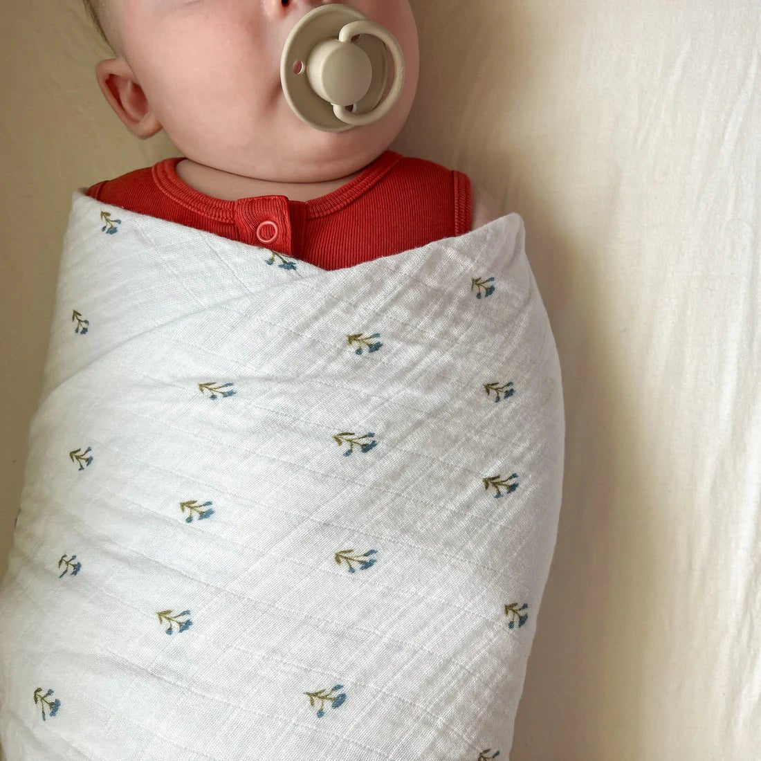 Blue Floral Muslin Swaddle - Pure Apotheca