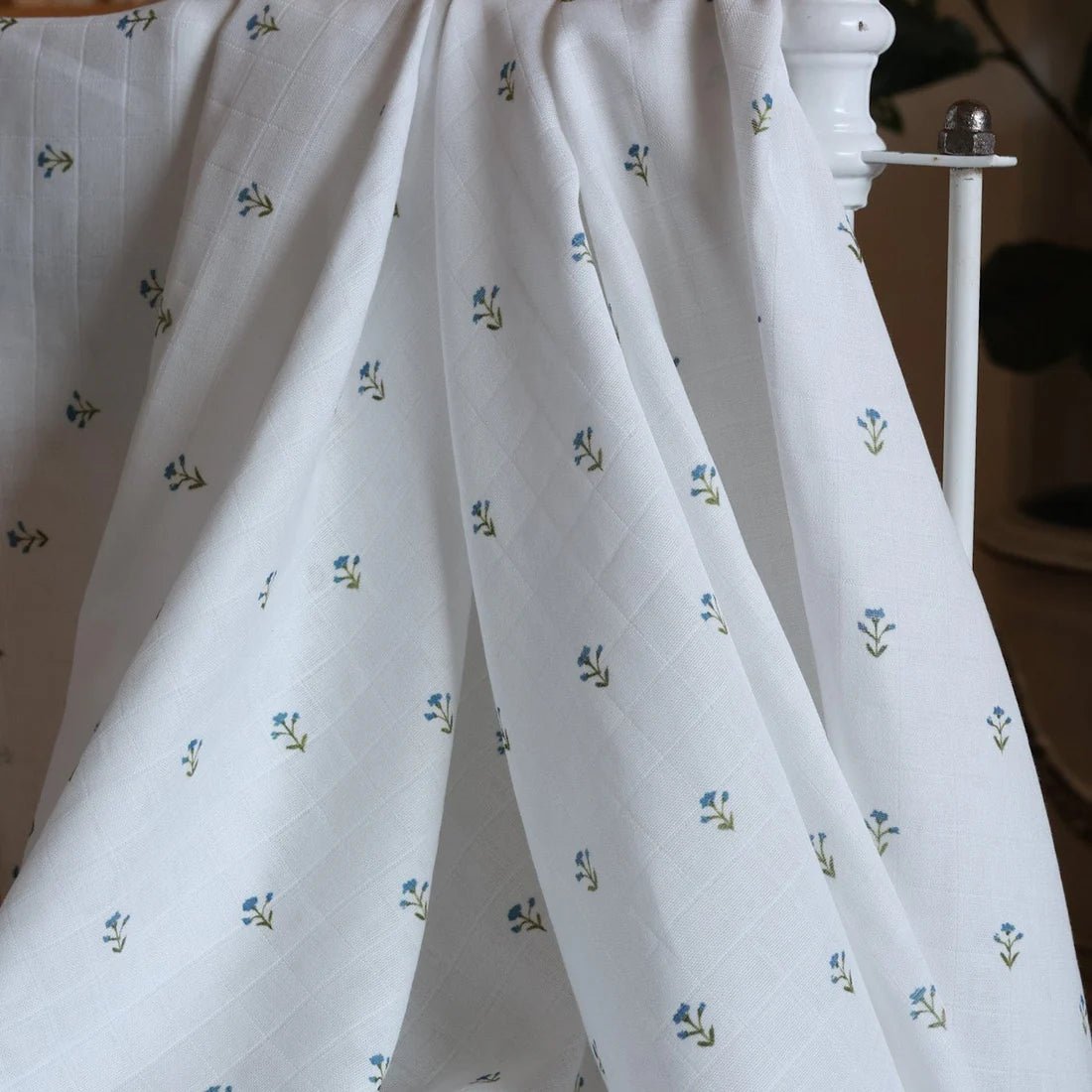 Blue Floral Muslin Swaddle - Pure Apotheca