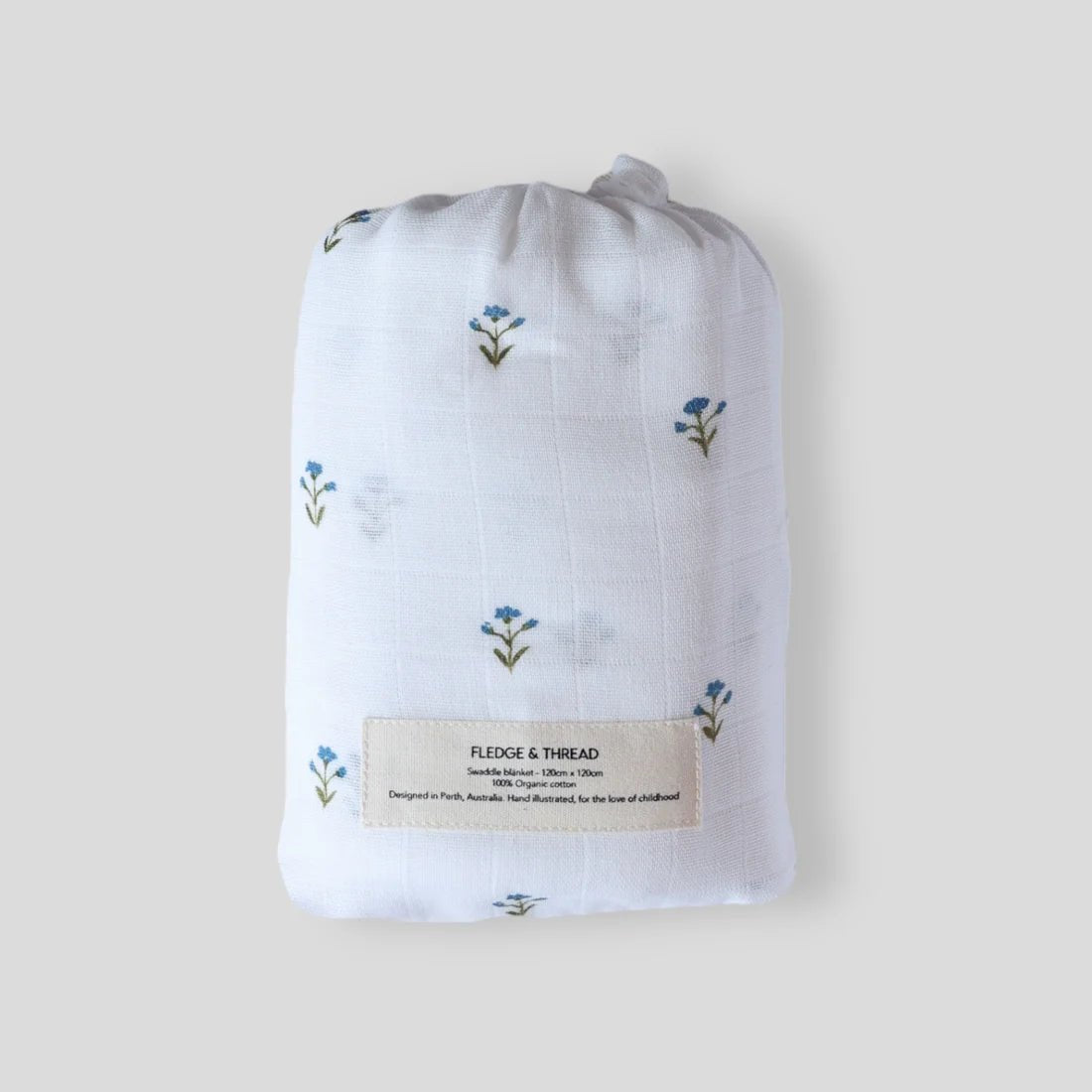 Blue Floral Muslin Swaddle - Pure Apotheca