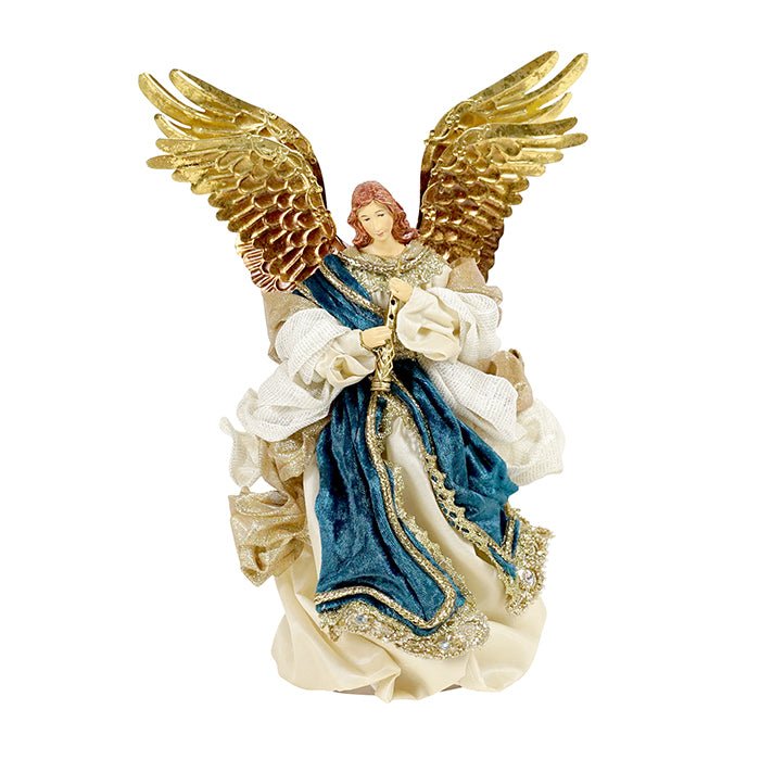 BLUE GOLD ANGEL TREE TOPPER WITH FLUTE - Pure Apotheca