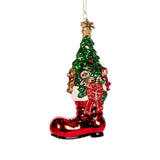 BOOT WITH TREE AND GIFTS GLASS ORNAMENT