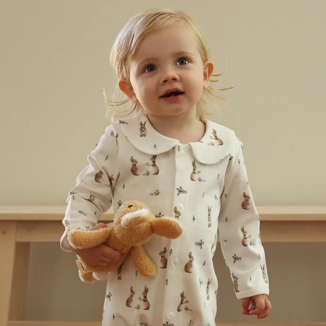 Bunny Tea Party Longsleeve Babygrow - Pure Apotheca