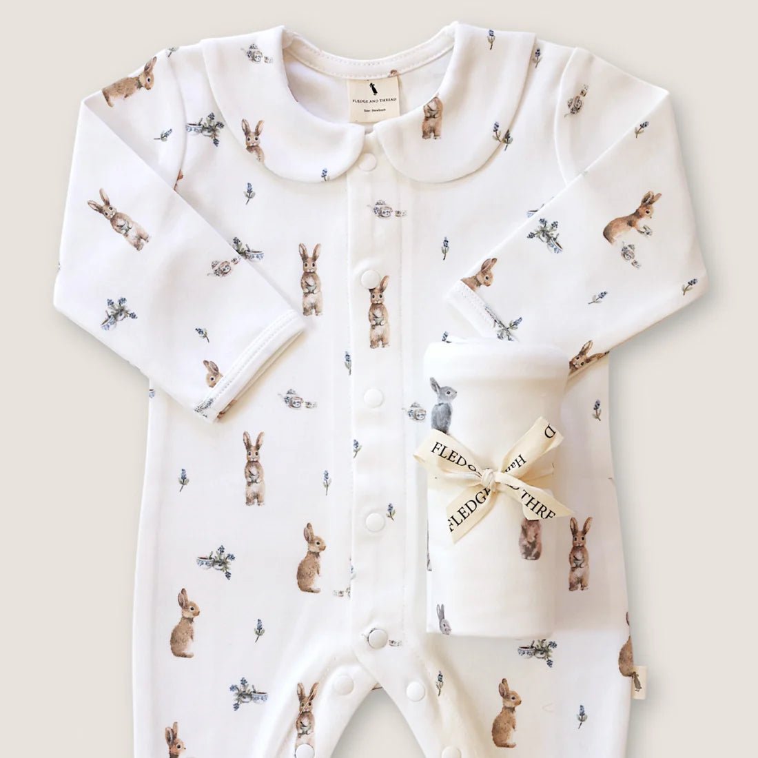 Bunny Tea Party Longsleeve Babygrow - Pure Apotheca