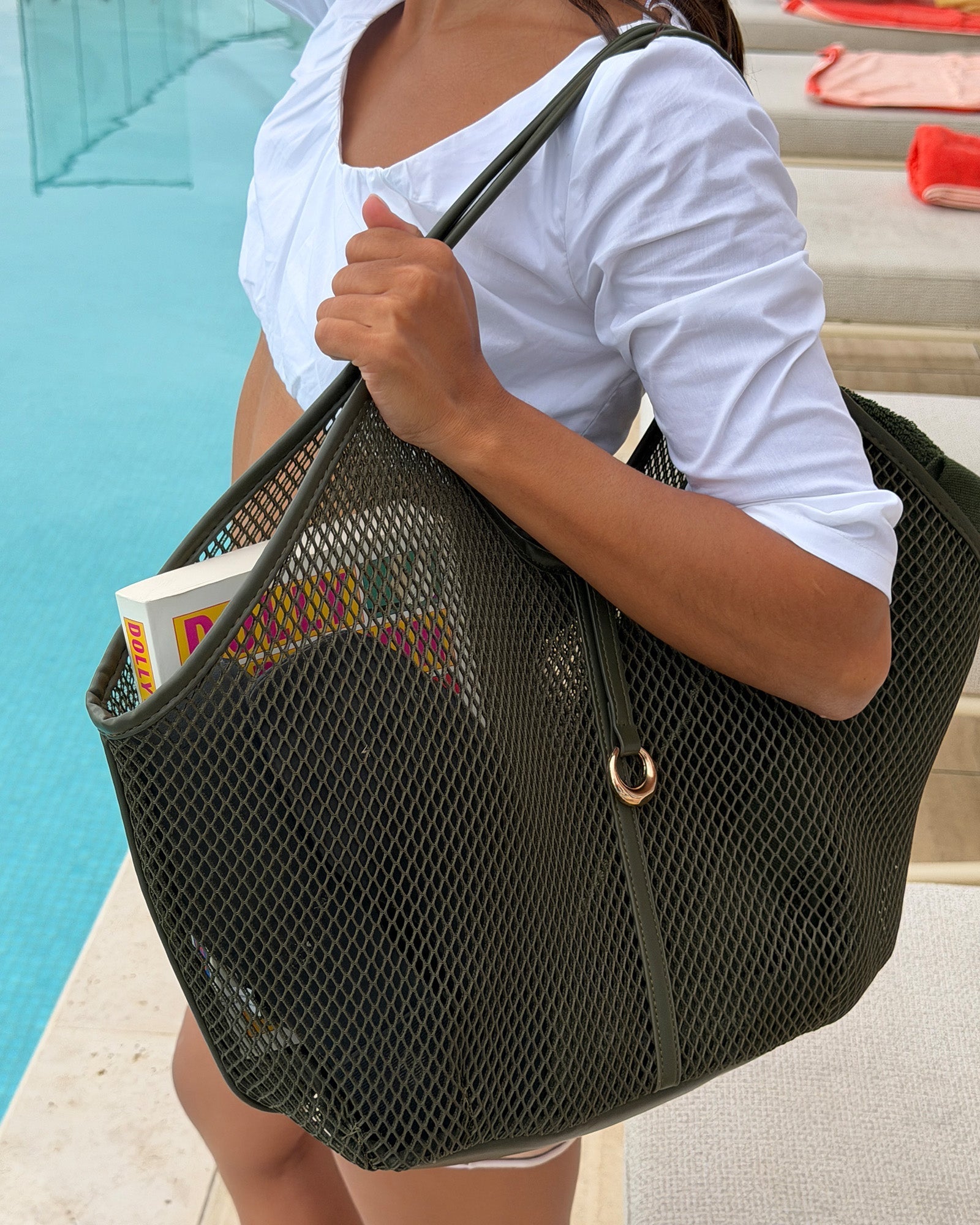 Calypso Mesh Tote Bag - Olive - Pure Apotheca