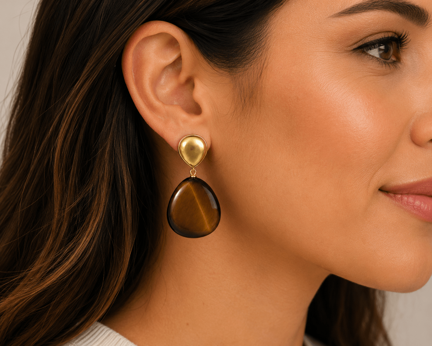 Camilla Nude Tiger Eye Drop Earrings - Pure Apotheca