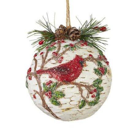 Cardinal on Birch Ball Bauble 10cm - Pure Apotheca