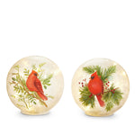 Cardinal on Pine Branch Light Up Glass Ball 16cm - Pure Apotheca