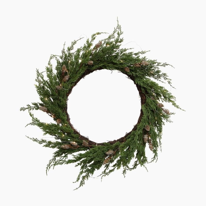 Cedar & Pinecone Wreath with Lights 65cm - Pure Apotheca