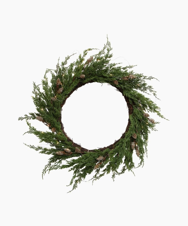Cedar & Pinecone Wreath with Lights 65cm - Pure Apotheca