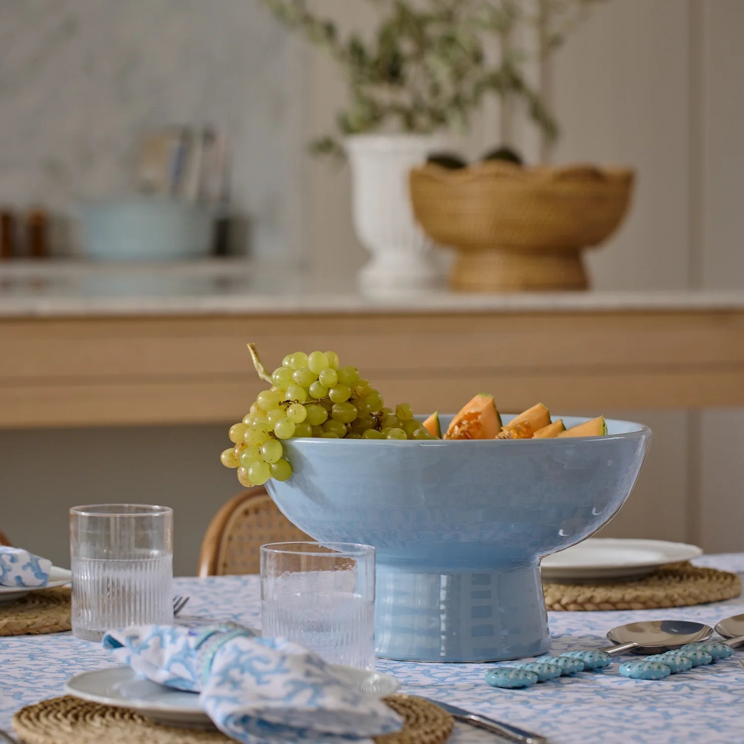 CERAMIC BLUE PEDESTAL BOWL D30XH17CM - Pure Apotheca