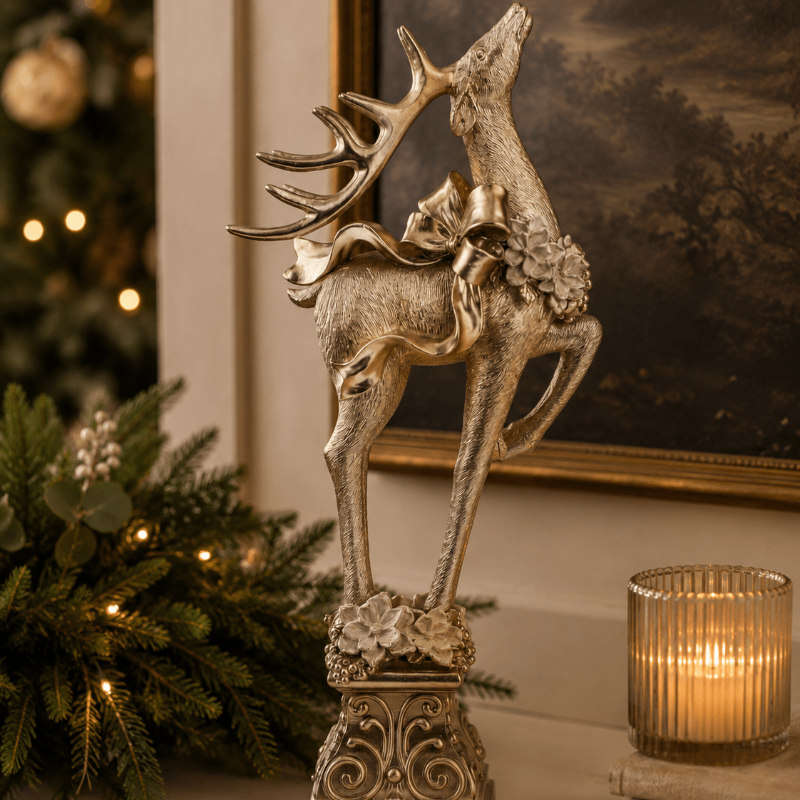 Champagne Deer on Pedestal 41cm - Pure Apotheca