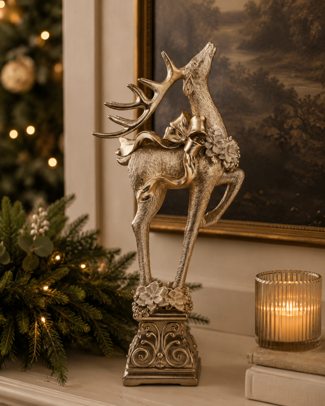 Champagne Deer on Pedestal 41cm - Pure Apotheca